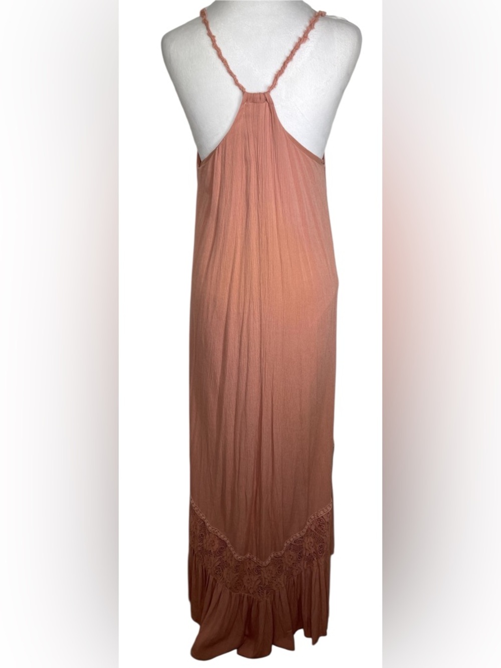 Altar’d State Boho Peach Maxi SunDress Strappy Lace Hem Coastal Resort Flowy Md - Picture 3 of 14
